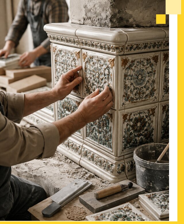 Изразцовые камины под ключ в Карталах: проект и монтаж