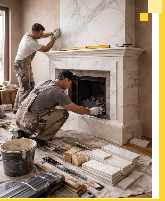 Отделка каминов в Карталах качественные облицовочные работы