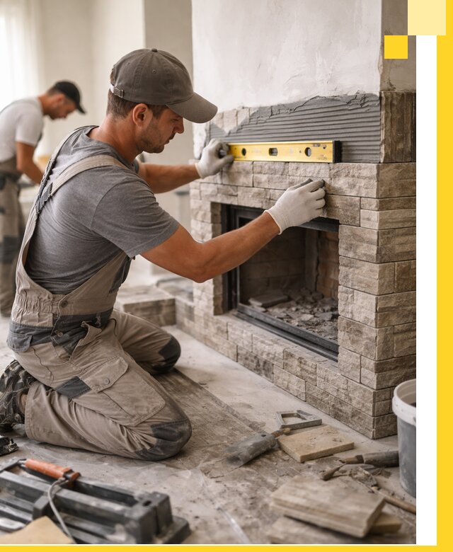 Облицовка каминов в Карталах, монтаж и отделка натуральным камнем