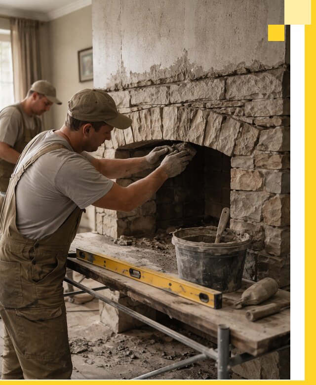 Изготовление каминов под ключ в Карталах, монтаж и отделка