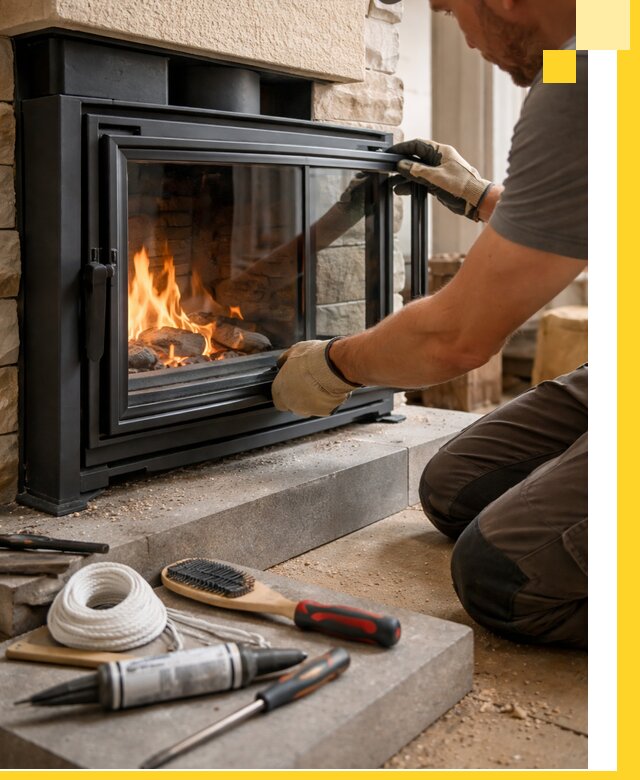 Производство, монтаж и доставка каминов со стеклом в Карталах