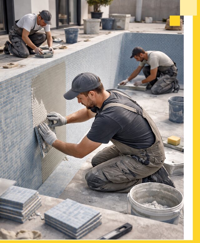 Облицовка бассейнов в Карталах плитка мозаика гидроизоляция