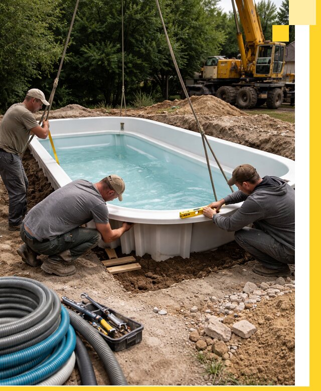 Установка и монтаж композитных бассейнов под ключ в Карталах