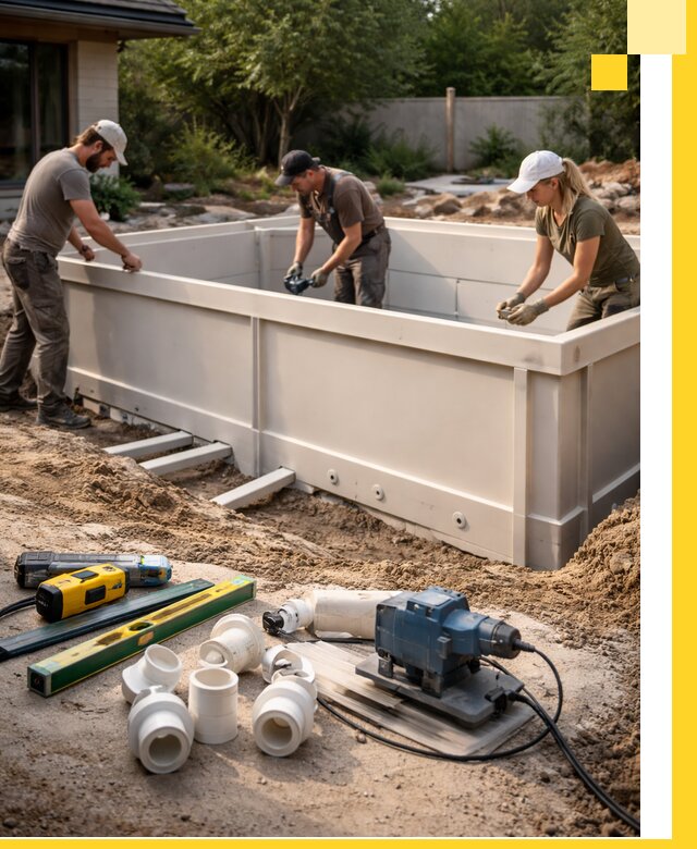 Установка полипропиленовых бассейнов под ключ в Карталах