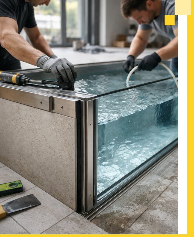 Проектирование и монтаж стеклянных бассейнов в Карталах