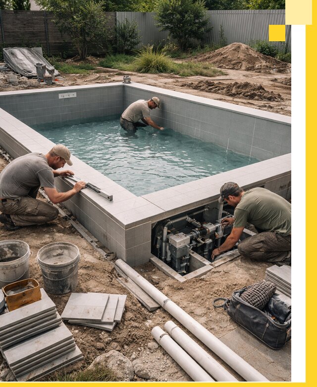 Строительство и монтаж бассейнов для дачи под ключ в Карталах