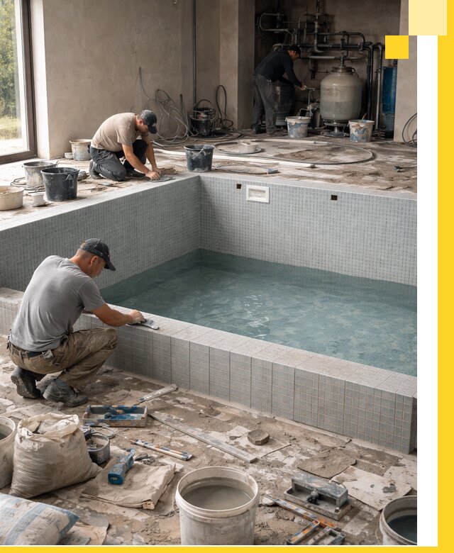 Строительство и монтаж бассейнов в помещении в Карталах