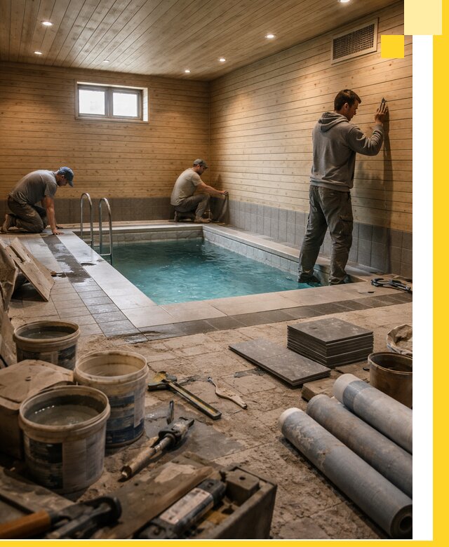 Строительство бани с бассейном и сауной под ключ в Карталах