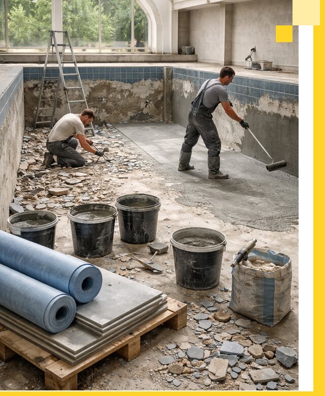 Реконструкция бассейнов в Карталах: ремонт, гидроизоляция