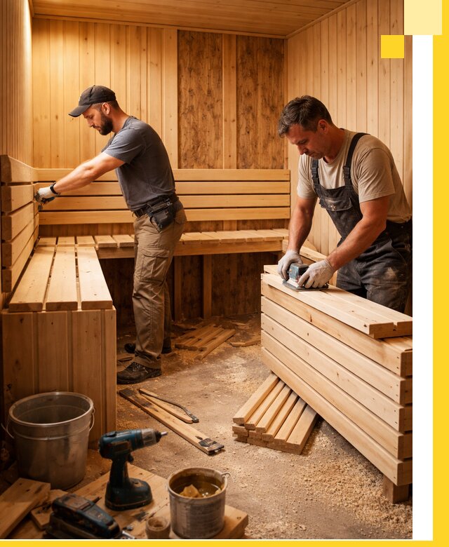 Профессиональный комплексный ремонт саун под ключ в Карталах