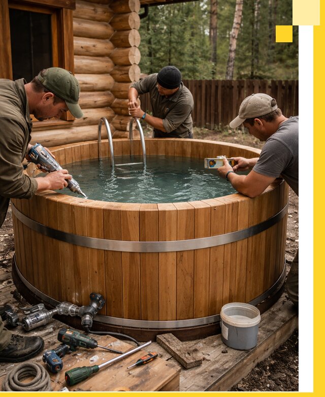 Строительство бань с купелью под ключ и отделкой в Карталах