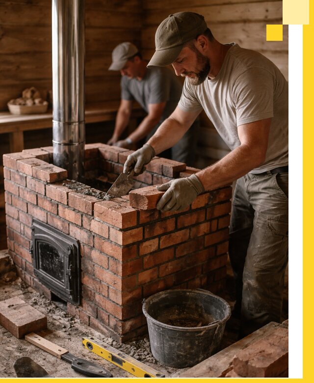 Кирпичные печи для бани под ключ в Карталах, проект и монтаж