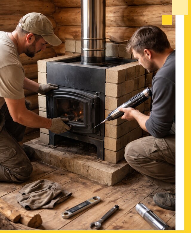 Монтаж и установка печи в бане под ключ с гарантией в Карталах