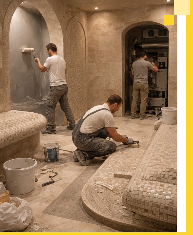 Строительство бани с хамамом и бассейном под ключ в Карталах