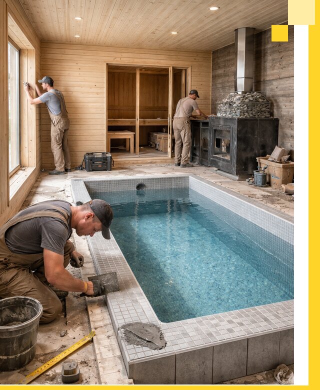 Проект бани с бассейном и сауной в Карталах под ключ