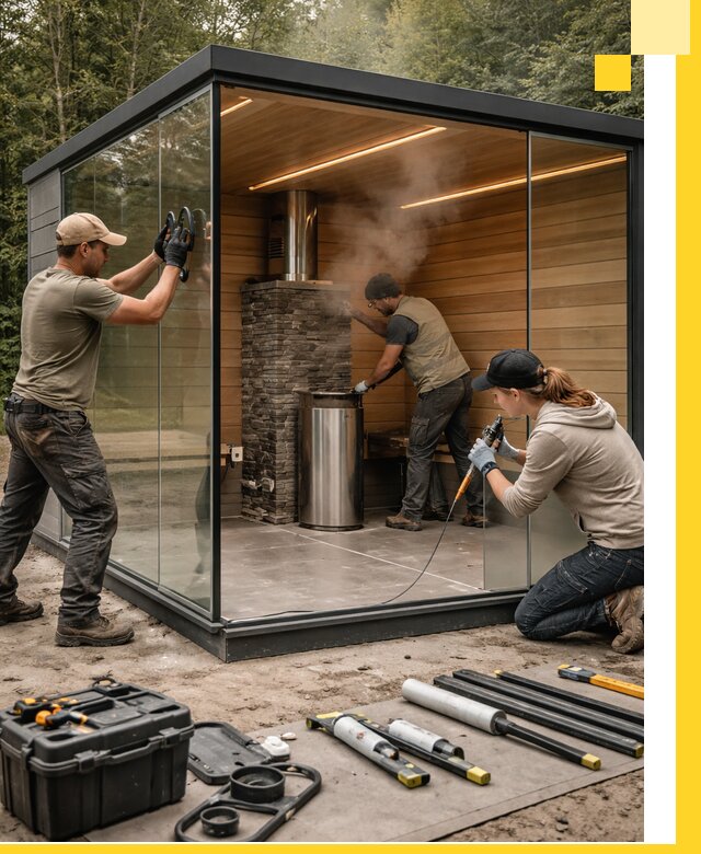 Проектирование и строительство стеклянных бань в Карталах