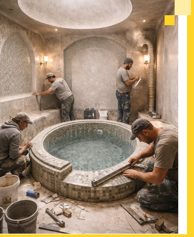 Профессиональное строительство хамама с бассейном в Карталах под ключ