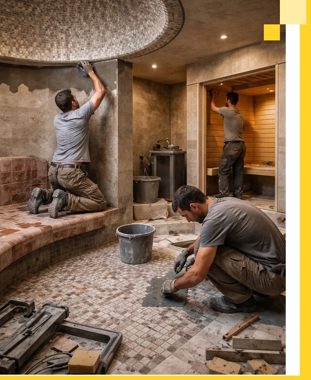 Проект и строительство хамама бани и сауны под ключ в Карталах