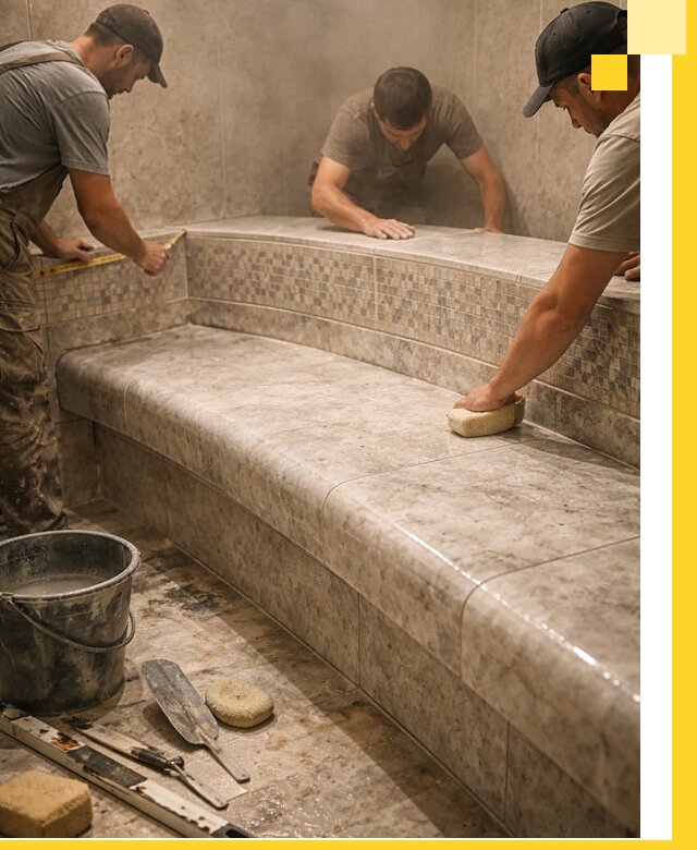 Изготовление и установка сидений для хамама в Карталах