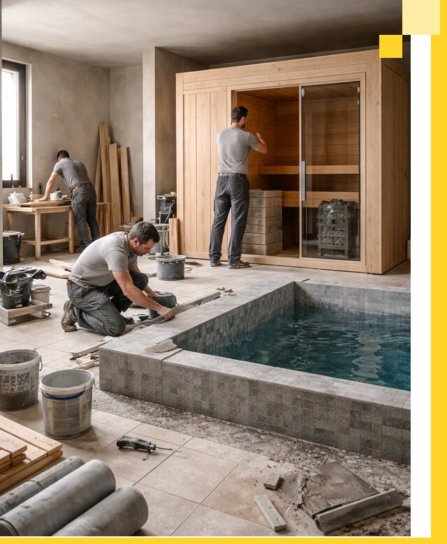 SPA зоны под ключ с бассейном сауной и печью в Карталах